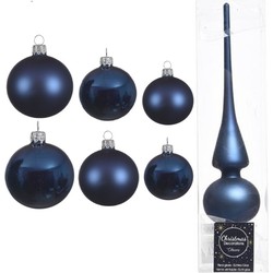 Groot pakket glazen kerstballen 50x donkerblauw glans/mat 4-6-8 cm met piek mat - Kerstbal