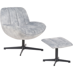 LIA - Fauteuil met hocker - Lichtgrijs - Fluweel