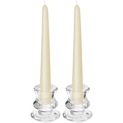 Kaarsen set - 2x kandelaars - glas - 12x dinerkaarsen - creme wit - Dinerkaarsen