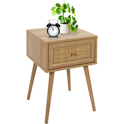 MISOU Nachtkastje - Met Lade - Modern - Rotan - Webbing - Hout - Slaapkamer - Eiken Kleur