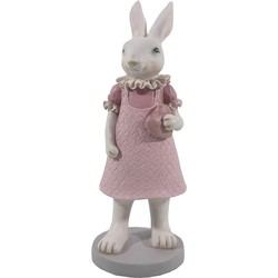 Clayre & Eef Beeld Konijn 9x8x20 cm Wit Roze Polyresin Woonaccessoires