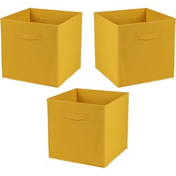 Urban Living Opbergmand/kastmand Square Box - 3x - karton/kunststof - 29 liter - oker geel - 31 x 31 x 31 cm - Opbergmanden