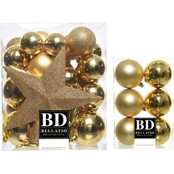 39x stuks kunststof kerstballen met ster piek goud mix 5, 6 en 8 cm - Kerstbal