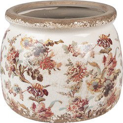 Clayre & Eef Bloempot  Ø 16x13 cm Beige Roze Keramiek Bloemen Bloempot Binnen