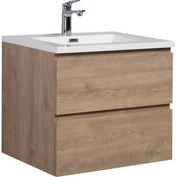 Badplaats Badkamermeubel Set Angela 60cm - Kastanje Eiken - Badmeubel met Wastafel