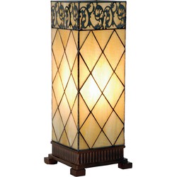 LumiLamp Tiffany Tafellamp  18x45 cm Beige Bruin Glas Vierkant Tiffany Bureaulamp
