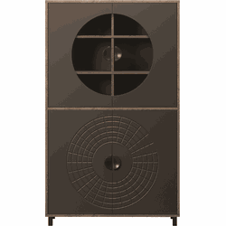 Hoog dressoir met 4 deuren, waarvan 2 met gehard glas H163 cm - FUSION