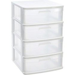 Ladeblok/bureau organizer met 4x lades wit/transparant L40 x B39 x H65 cm - Ladeblok