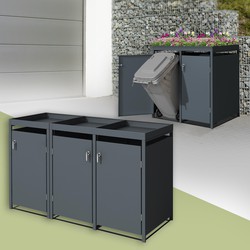 Afvalbak met plantendak, 3 bakken tot 240L 200x80x124 cm gemaakt van staal in antraciet ML design