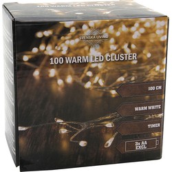 Cluster draadverlichting lichtsnoer met 100 lampjes warm wit op batterij 100 cm - Kerstverlichting kerstboom