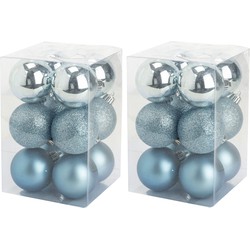 48x stuks kunststof kerstballen ijsblauw 6 cm mat/glans/glitter - Kerstbal