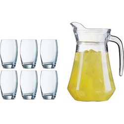 Waterglazen Salto set van 6x stuks 350 ml en luxe schenkkan 1.6 liter - Drinkglazen