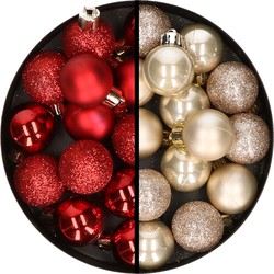 34x stuks kunststof kerstballen rood en champagne 3 cm - Kerstbal
