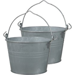 2x Stuks Emmer/plantenpot 3 liter - D22 x H14 cm - zink - met handvat - IJzeren emmer / teil