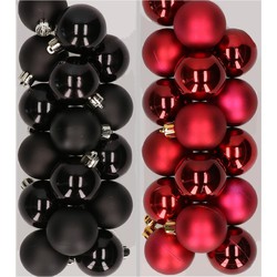 32x stuks kunststof kerstballen mix van zwart en donkerrood 4 cm - Kerstbal