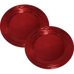 Set van 2x stuks kerstdiner onderborden rond rood glimmend 33 cm - Onderborden