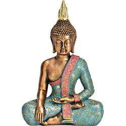 Buddha van poly in turkoois, goud (B/H/D) 17x26x10cm
