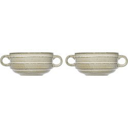 Cosy & Trendy Kommetjes/soepkommen voor dessert/ontbijt - 2x - Keramiek - D11 x 6 cm - groen print - Kommetjes
