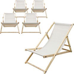 Opklapbare houten ligstoel 3 ligposities tot 120 kg Beige