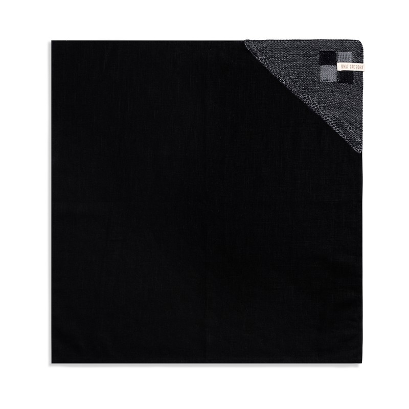 Knit Factory Linnen Theedoek - Poleerdoek - Keuken Droogdoek Block - Zwart/Med Grey - 65x65 cm - 
