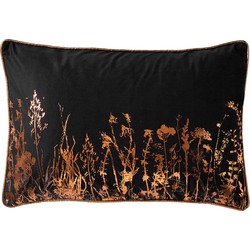 Dutch Decor DALITA - Sierkussen 40x60 cm - metallic design - met bloemen - Raven - zwart - Dutch Decor