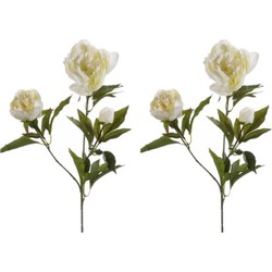 2x stuks kunstbloem pioenrozen takken 70 cm wit - Kunstbloemen