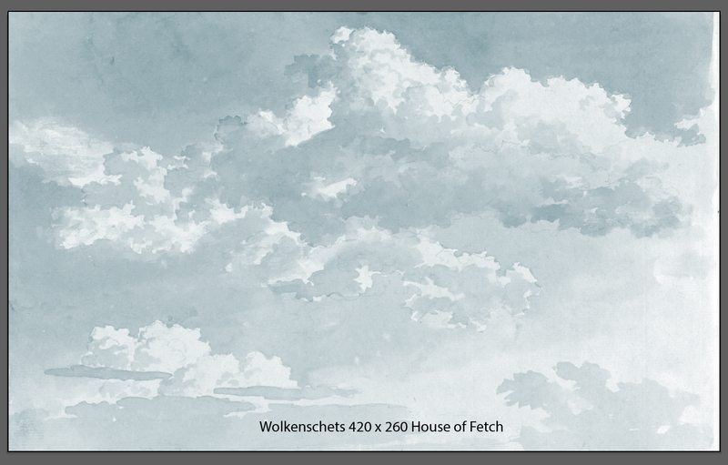 Wolkenbehang Waterverf Schilderij Blauw - 420x260cm - maatwerk - 