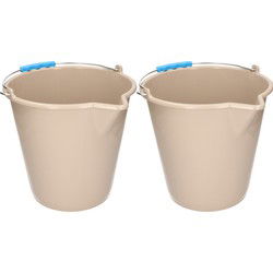 PlasticForte Emmer - 2x - met schenktuit - 12L - mokka - Emmers