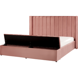 Beliani NOYERS - Tweepersoonsbed-Roze-Fluweel