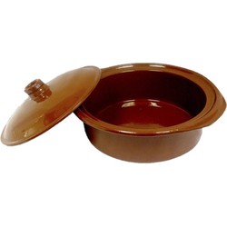 Tapas terracotta ovenschaal/stoofpot cocotte met deksel 28 cm - Braadpannen