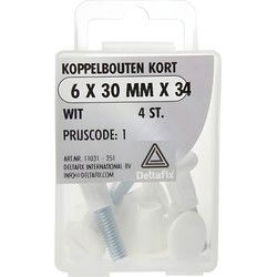 Koppelbout kort 6x30mm wit 4st