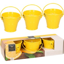 Citronella kaarsen - in zink potje - set 9x - geel - 5 branduren - geurkaarsen