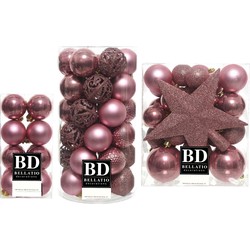 55x stuks kunststof kerstballen met ster piek oudroze (velvet pink) mix - Kerstbal