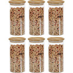 Kesper Voorraadpotten - 9x - glas met bamboe deksel - 1,2L - 10x20 cm - Voorraadpot