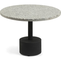 Kave Home - Delano grijs terrazzo bijzettafeltje met zwart stalen poten, Ø 55 cm