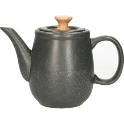 Items Kitchen Theepot Ceylon - keramiek/hout - 1000 ml - antraciet - Theepotten