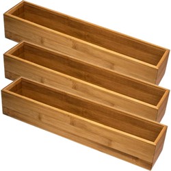 Set van 3x stuks bamboe ladekast/keukenspullen/kantoor vakjes/sorteerbakjes 38 x 8 x 7 cm - Bestekbakken