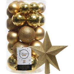 Decoris kerstballen 30x stuks - goud 4/5/6 cm kunststof mat/glans/glitter mix en piek - Kerstbal