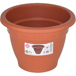 Set van 5x stuks terra cotta kleur ronde plantenpot/bloempot kunststof diameter 14 cm - Plantenpotten