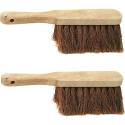 Handveger/stoffer - 2x - hout - kokosvezels - 30 cm - binnen/buiten - Stoffer en blik
