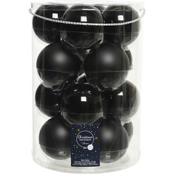 Decoris glazen kerstballen 16x stuks zwart 8 cm mat/glans - Kerstbal