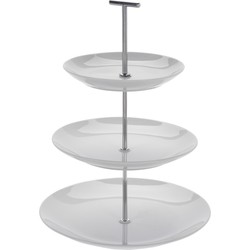 Excellent Houseware Etagere met 3 lagen - wit - porselein - 36 cm hoog - Etageres