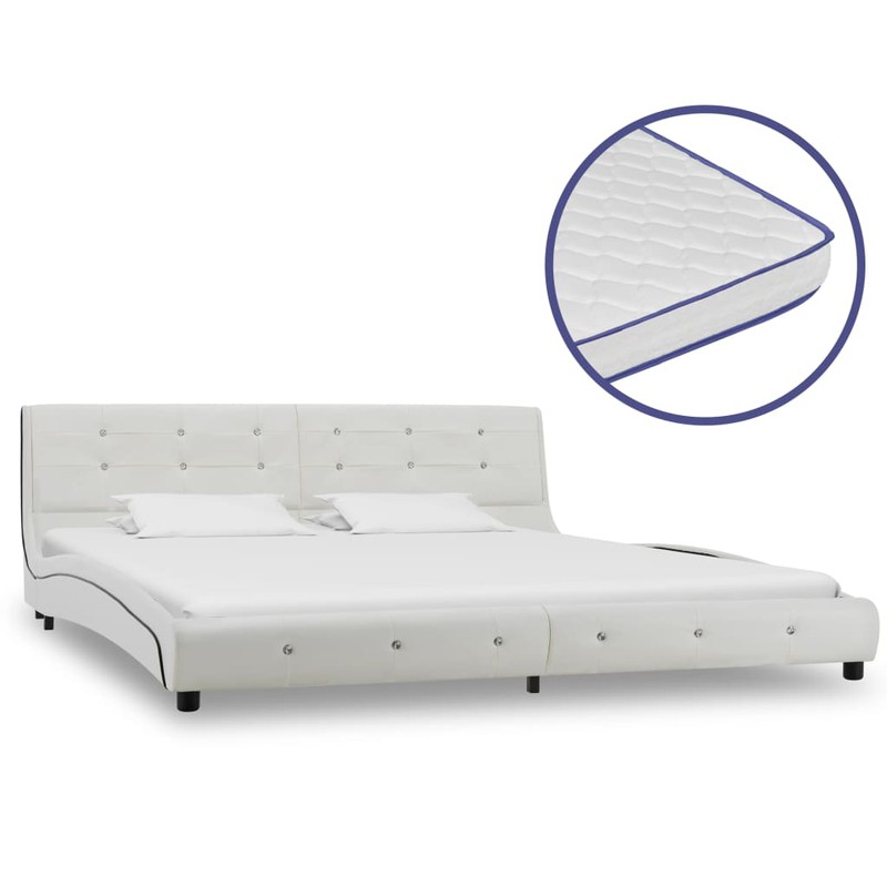Prolenta Premium Bed met traagschuim matras kunstleer wit 180x200 cm - 
