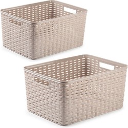 Set van 5x stuks opbergboxen/opbergmandjes rotan taupe kunststof - Opbergbox