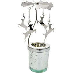 Clayre & Eef Waxinelichthouder Ø 8x17 cm Zilverkleurig Glas Metaal Herten