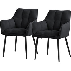 Set van 2 eetkamerstoelen in zwarte badstof met dik gestoffeerde zitting ML design