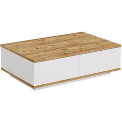 Rechthoekige salontafel met 1 klepdeur in wit en Atlantische den - L90 cm