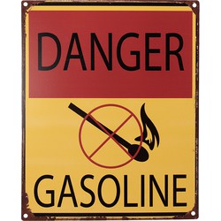 Clayre & Eef Tekstbord  20x25 cm Geel Rood Ijzer Lucifer Danger Gasoline Wandbord