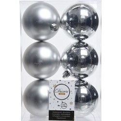 6x Kunststof kerstballen glanzend/mat zilver 8 cm kerstboom versiering/decoratie - Kerstbal