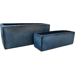 PTMD Bloempot Raymon - 70x30x30 cm - Keramiek - Zwart - Set van 2